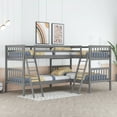 thumbnail image 2 of Bellemave Quad Bunk Bed Twin Over Twin, Wood L Shaped Bunk Bed for 4 with Angle Ladder, Corner 4 Bunk Bed for Teens Adults (Grey), 2 of 6