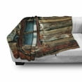 thumbnail image 3 of Scenery Soft Flannel Fleece Throw Blanket, Single Window White Drape on a Wooden Background Lumberjack House Photo, Cozy Plush for Indoor and Outdoor Use, 50" x 70", Brown and Blue, by Ambesonne, 3 of 6