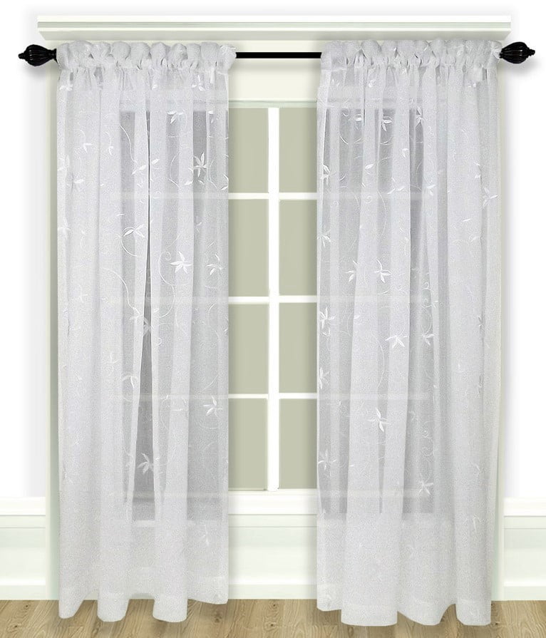 Zurich White sheer embroidered curtain panel 84" long