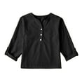 thumbnail image 3 of HVOBTTY Toddlers Fashion Pullover Top, Girls Summer T Shirt, Girls Casual Soft Solid Color Linen Long Sleeve Half Button Pocke Breathable Comfortable Daily Blouse Black, 11-12 Years, 3 of 5