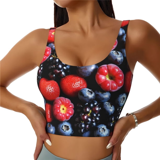 Balery Variety Of Fruits And Berries Sujetadores deportivos con espalda cruzada para mujer, acolchados, sin costuras, de alto impacto, ideales para yoga, gimnasio, entrenamiento y fitness.-XX-Large
