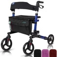 thumbnail image 1 of Andador con ruedas Vive Mobility - Andador médico plegable de 4 ruedas con asiento y bolsa - Ayuda de movilidad para adultos, personas mayores y personas con discapacidad (azul océano, bolsa negra), 1 of 5