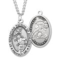 thumbnail image 1 of Men's Sterling Silver Oval Saint Sebastian Wrestling Medal + 24 Inch Endless Rhodium Plated Chain| USA Made, 1 of 3
