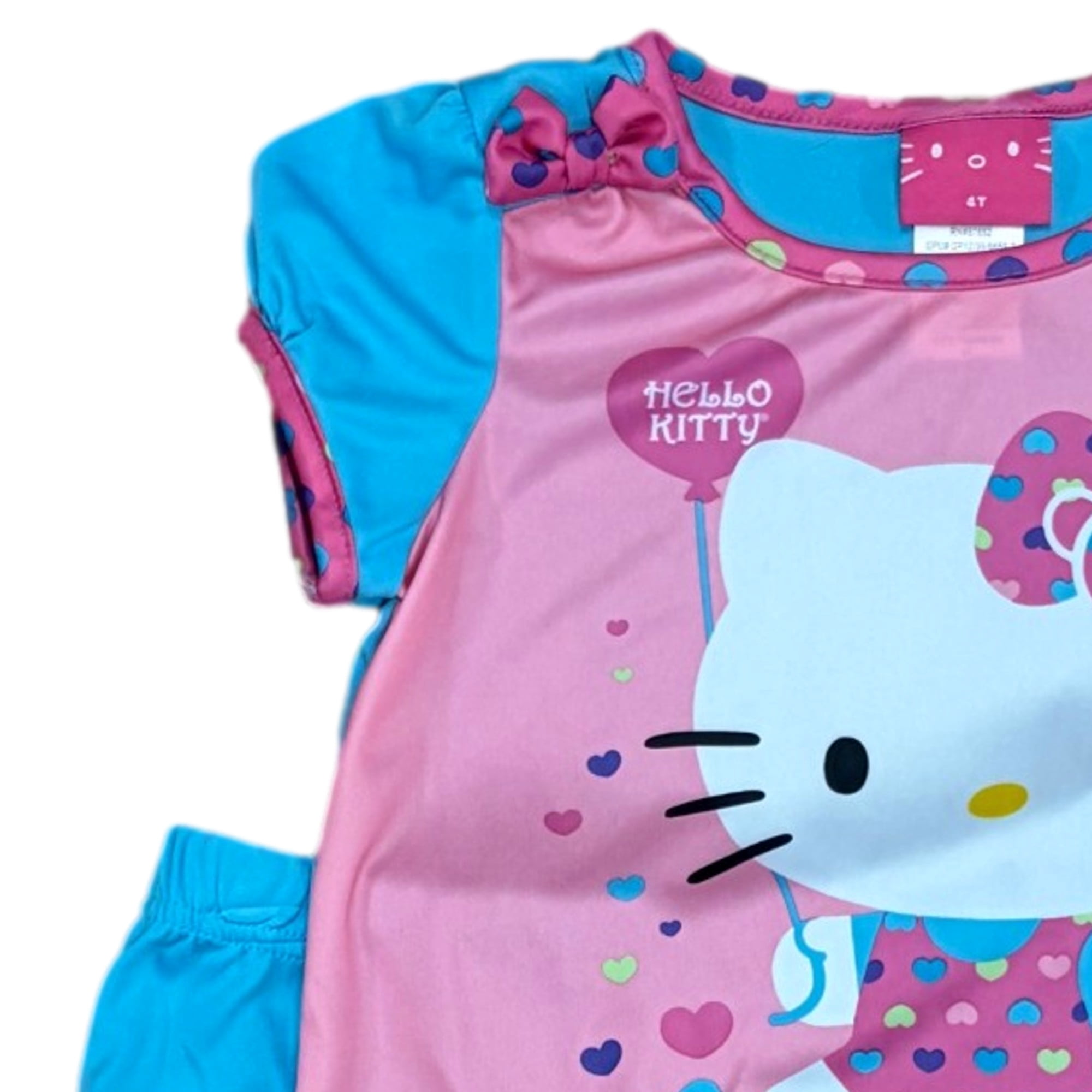 Toddler Girls Silky Pink & Blue Hello Kitty Pajamas Shorts & Top Sleep Set 4T