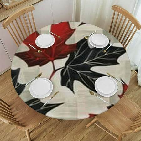 

nygtbtfer Round Tables Tablecloth Retro Maple Leaf Style Table Covers with Elastic Edge Round Fitted Tablecloth Reusable Table Cloth for Dinner Outdoor 54-58