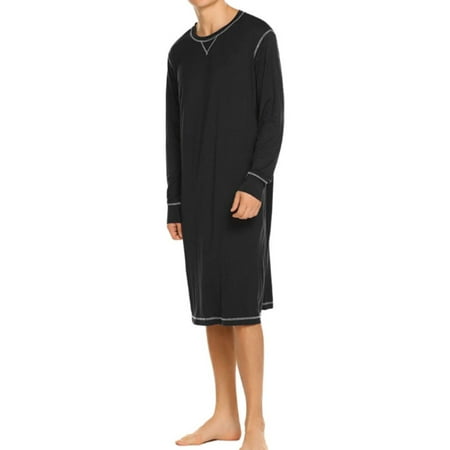 

Men Solid Color Pajama Clothes Long Sleeve Round Neck Nightclothes Loose Sleep Tops Sleepwear Plus Size