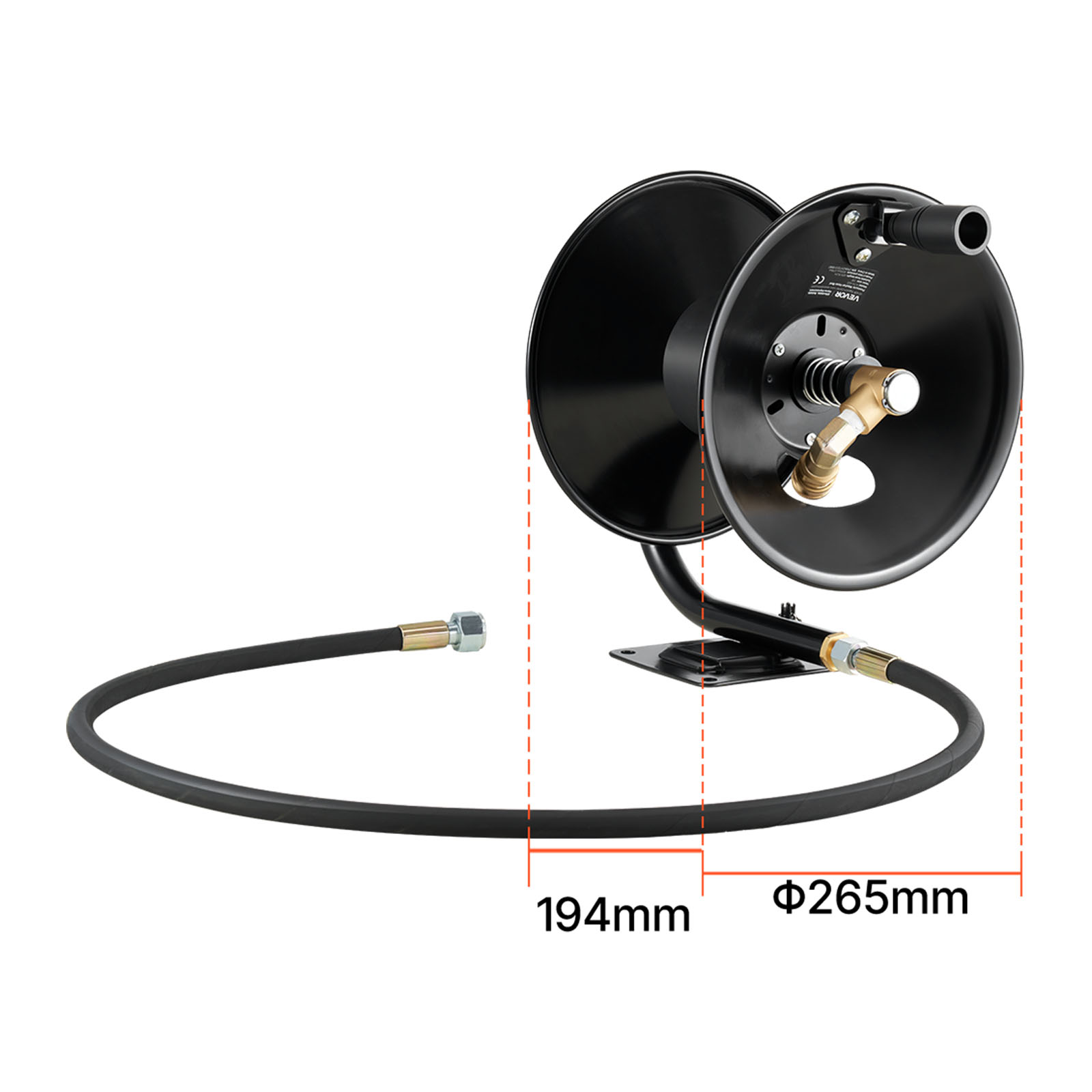 VEVOR Pressure Washer Hose Reel, 50 ft x 3/8 inch Heavy-Duty Steel Bracket-Mounted Pressure Hose Reel, Wall/Floor/Truck Mount, 4000PSI Max, Manual Power Hand Crank for Car/Floor Washing,Garden