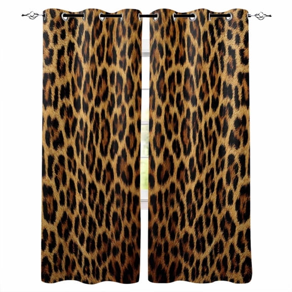 Blackout Curtains for Bedroom, Brown Leopard Print Room Darkening Window Drapes for Living Room, Classic Abstract Animal Patterned Thermal Insulated Grommet Curtains, 52x45 inch, 2 Panels
