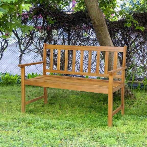 Costway  2-Person Slatted Bench Patio Acacia Wood Loveseat 800 Lbs Outdoor Natural
