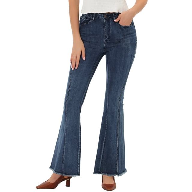 INSPIRE CHIC Pantalones Largos Vintage para Mujeres Clásicos de Cintura Alta Jeans de Campana Azules XS