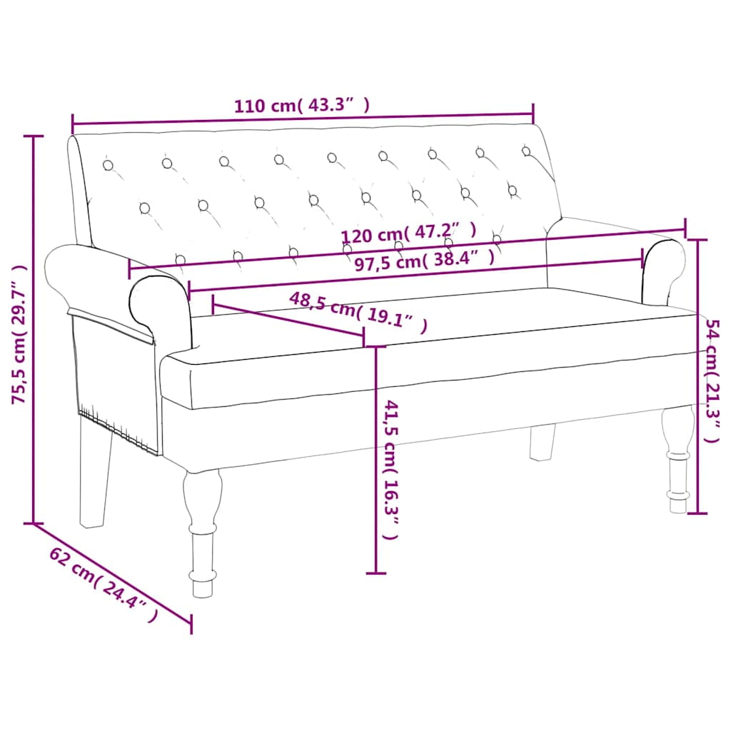 vidaXL 47” W Small Loveseat, Fabric Chesterfield Sofa, 2 Seater Couch for Living Room, Black
