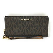 Michael Kors Jet Set Travel Monogram Zip Around Travel Wallet Wristlet (Brown / Acorn)