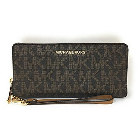 Michael Kors Jet Set Travel Monogram Zip Around Travel Wallet Wristlet (Brown / Acorn)