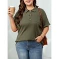thumbnail image 3 of Cuteduck Womens Plus Size Casual Henley Waffle Knit Button-Up Top Short Sleeve Polo Shirt 1X-5X, 3 of 8
