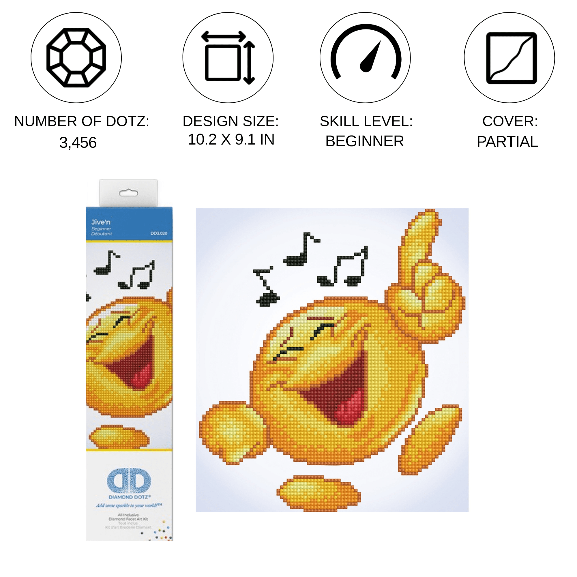 Diamond Dotz Jive'n Music Emoji Diamond Painting Kits for Adults - Diamond Art Kits a Relaxing Creative Craft Kit with Dotz Gems 10.2"x9.1"