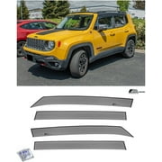 Replacement For 2015-Present Jeep Renegade | EOS Visors Tape-On Style SMOKE TINTED Side Vents Window Deflectors Rain Guard DWV-V115