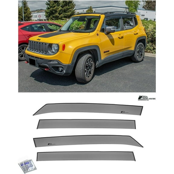 Replacement For 2015-Present Jeep Renegade | EOS Visors Tape-On Style SMOKE TINTED Side Vents Window Deflectors Rain Guard DWV-V115