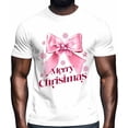 thumbnail image 2 of Camisetas informales de manga corta con lazo rosa y copos de nieve para hombre, camisetas gráficas, 2 of 8