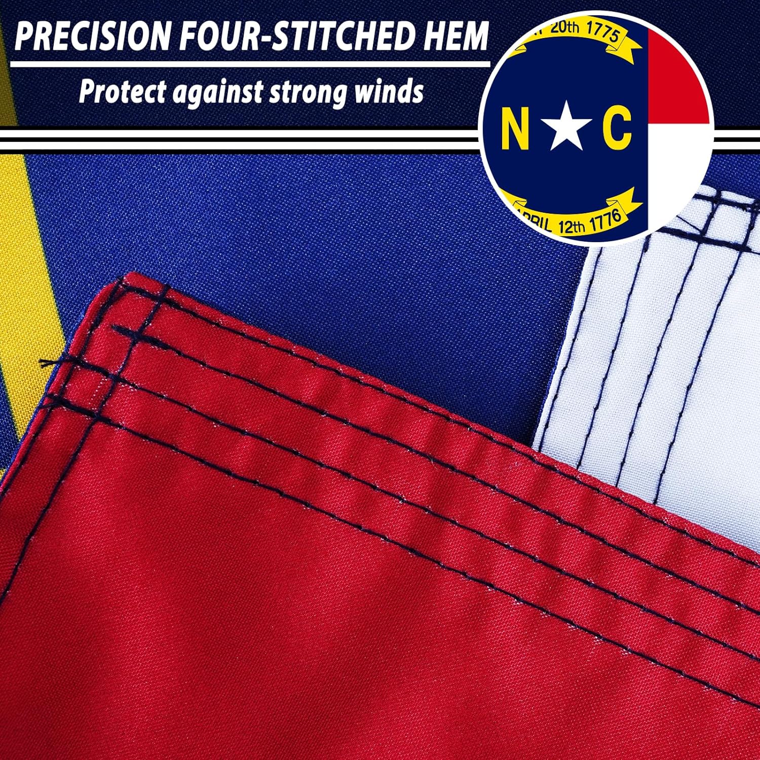 FLAGWIN North Carolina Flag 3x5 FT - 3 Ply Double Sided Polyester North Carolina State Flag with Brass Grommets - Vivid Color and Fade Proof State of NC Flag 3x5 Outdoor
