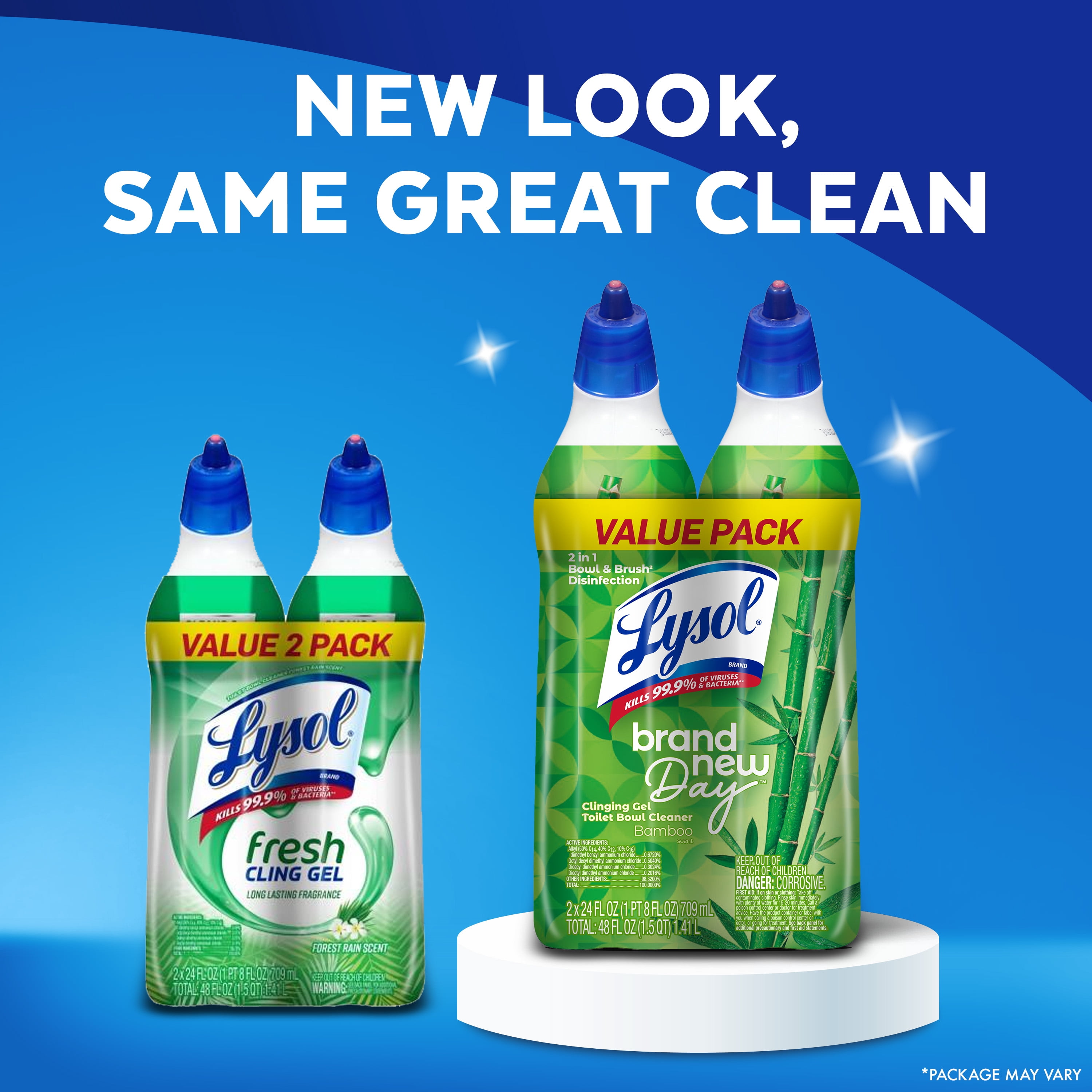 Lysol Toilet Bowl Cleaner Clinging Gel, Cleaning, Disinfecting, and Stain Removal, Bamboo Scent, 24 fl oz. (2 Pack)