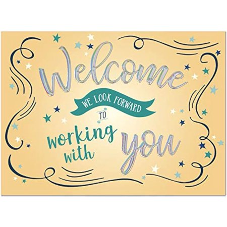 25 Employee Welcome Cards - Fun Typographic Design with Silver Holographic Foil Embossing - 26 White Envelopes - FSC Mix