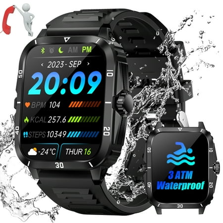 XAXRE KT71 Smart Watches for Men (Call Receive/Dial), 3ATM Waterproof, 1.96" HD Large Screen Smartwatches, Rugged Smartwatch for Android iOS