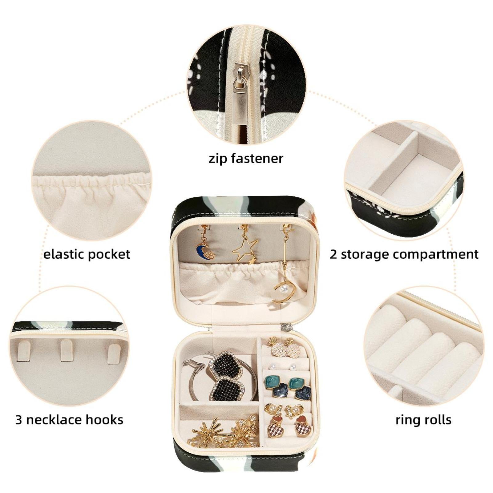 PhooArto Small Jewellery Box, Butterfly Pattern and Cow Print Portable Travel Mini Jewelry Case for Women Leather Ring Organizer