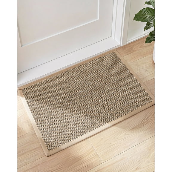 Januofit Entryway Door Mat 17x30, Non Slip Rubber Backing Inside Entry Mat, Low Profile Easy Clean Dirt Trapper Doormat for Inside Entrance Patio, Beige