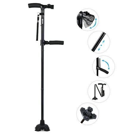 Foldable Walking Cane - Anauto Walking Cane Handle Foldable Cane With LED Lights Walking Stick Pivot Base Reliable Black