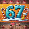 thumbnail image 5 of Blue Numbers 67th Display Candy Cane Christmas Backdrop Snowy Design Star Decor Holiday Banner for Christmas Party 67th Anniversary Winter Celebration, 5 of 9