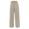 thumbnail image 6 of Pxiakgy Wide Leg Pants Linen Womens Daily Elastic Waist Pockets Straight Solid Color Casual Pants Loose Long Trousers Summer Loose Palazzo Pants High Waisted Lounge Beach Casual Trousers Khaki M, 6 of 6