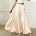 thumbnail image 2 of Stamzod Women's Satin Skirts Dressy Casual Midi Long Length Silk High Waist Elastic Skirts Beige M, 2 of 4