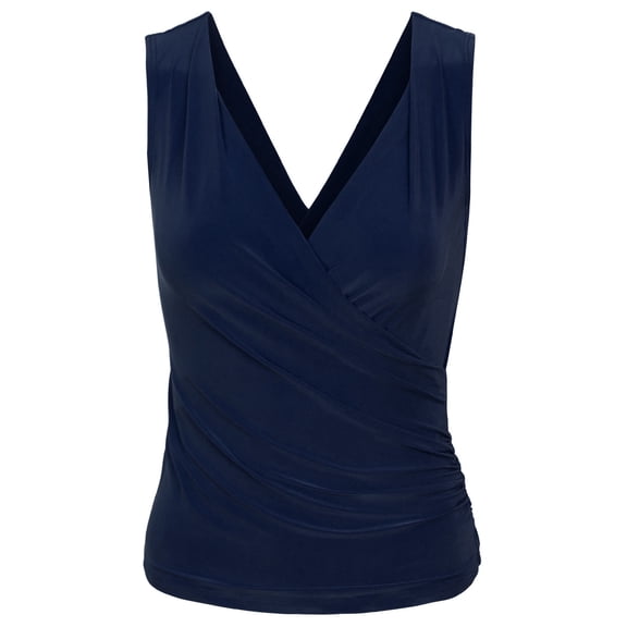 KOGMO Womens Sleeveless Side Wrap Ruched Shirred Slim Fit V-neck Top Shirts