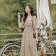 thumbnail image 1 of S-3XL Floral Chiffon Dress Women Sweet Puff Sleeve Empire Vintage Fairy Slim Square Collar Vestido Pink Temperament Elegant ChicS Gao Jinjia LED, 1 of 2