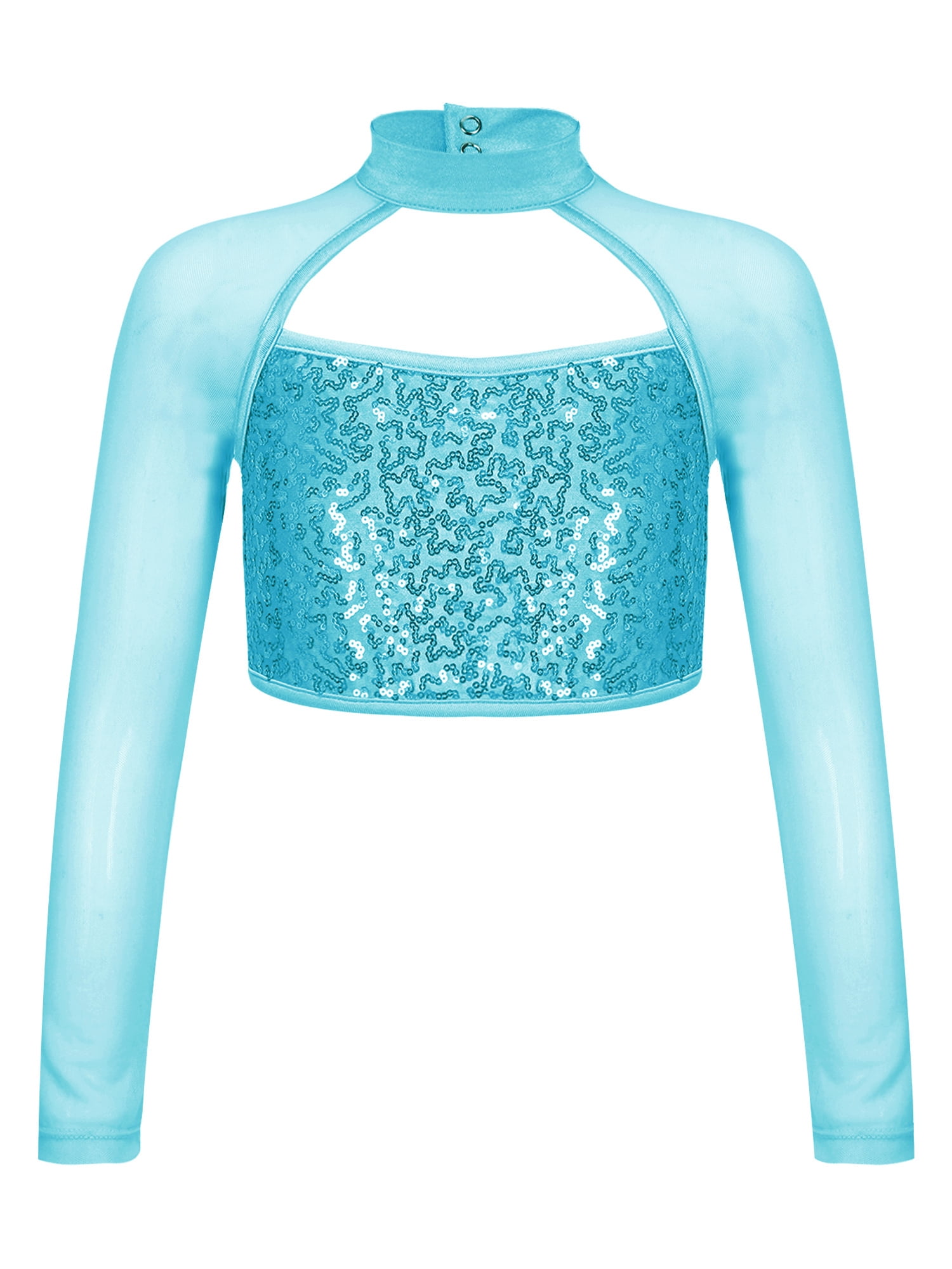 Chictry Shiny Sequins Crop Top For Girls Long Sleeve Ballet Modern