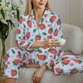 thumbnail image 5 of KLL Strawberries Print Women's Long Sleeve Pajamas with Pants Sleepwear Loungewear 2 Set-XX-Large, 5 of 7