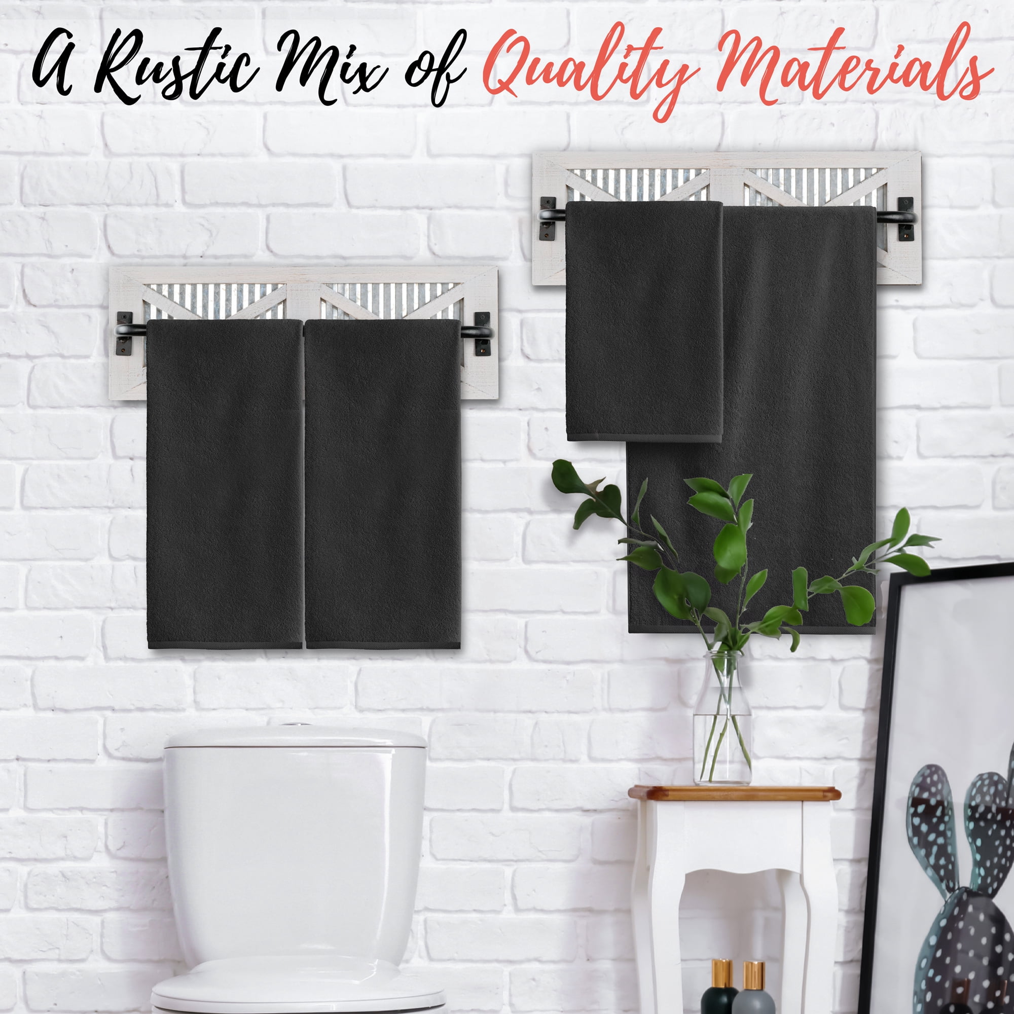 Autumn Alley Farmhouse Rustic Towel Rack Holder - Wood Towel Rack - Farmhouse Towel Holder for Rustic Bathroom and Farmhouse Kitchen Style D?cor - 18" Wall Mounted, Set of 2, Rustic White