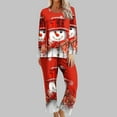 thumbnail image 2 of Womens Christmas Pajama Sets Fashion Printed Round Neck Long Sleeve Elastic Waist Pants Soft Lounge Sleepwear Set Red L, 2 of 6
