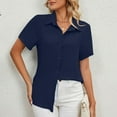 thumbnail image 2 of YYDGH Button Down Shirts for Women Solid Color Short Sleeve Blouse V Neck Collared Tops Navy Blue XL, 2 of 6