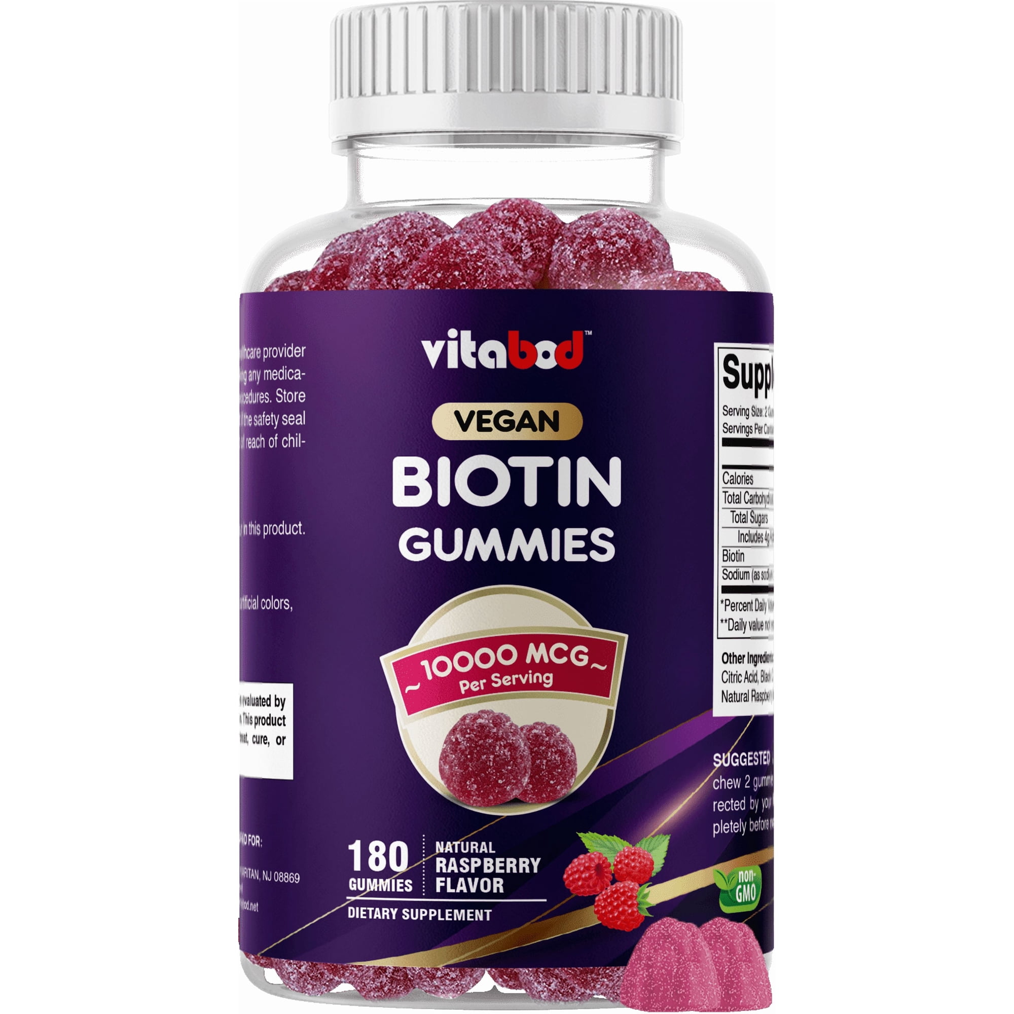 VITABOD Biotin Gummies 10000mcg for Healthy Hair, Skin & Nails Growth Vitamins for Women, Men & Kids - Vegan, Non-GMO, Hair Growth Supplement 180 Gummies