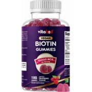 (2 pack) VITABOD Biotin Gummies 10000mcg for Healthy Hair, Skin & Nails Growth Vitamins for Women, Men & Kids - Vegan, Non-GMO, Hair Growth Supplement 180 Gummies