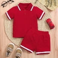thumbnail image 4 of Toddler Baby Boy Summer Clothes Short Sleeve Lapel Collar T Shirt and Shorts Cute Boys Clothing Set, 4 of 5