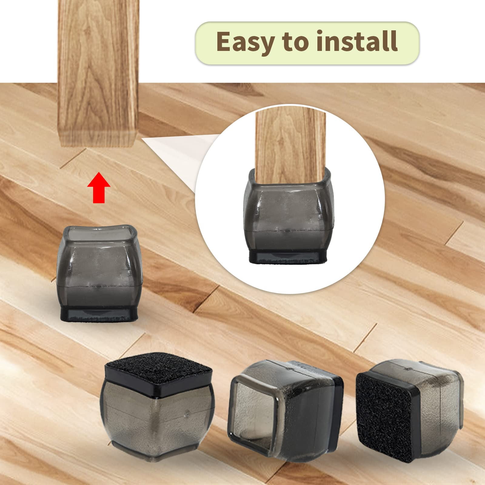 Flyshop Soft TPR Rubber Leg Tips with Felt Square Chair Leg Caps Furniture Floor Protectors, Small, 7/8" to 1-3/16" (22 to 30 mm), Black, 10PCS