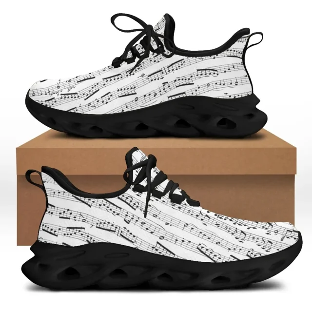Zapatillas deportivas planas con estampado de dibujos animados y notas musicales para mujer, cómodas, con cordones, para hombre