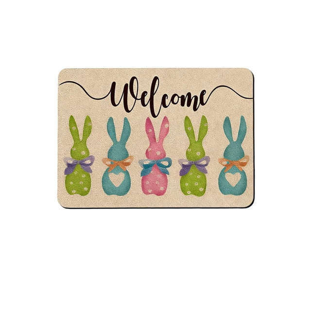 Easter Welcome Mat Indoor Outdoor Absorbent Doormat With Non Slip Backing For Spring Holiday Decor Front Door Porch Entryway 40x60cm