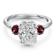 thumbnail image 2 of 2.74 cttw IGI Certified Lab Grown Diamond and Red Rhodolite-Garnet 3-Stone Engagement Ring for Women | 925 Sterling Silver | Center 2.00 Ct Diamond | D-E Color | VS1-VS2 Clarity | Size 7, 2 of 6