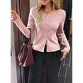 thumbnail image 5 of Women'S Vacation Button Cardigan Long Sleeve Knit Top Business Casual Round Neck Slim Fit Jacket Shirt Pink S, 5 of 8