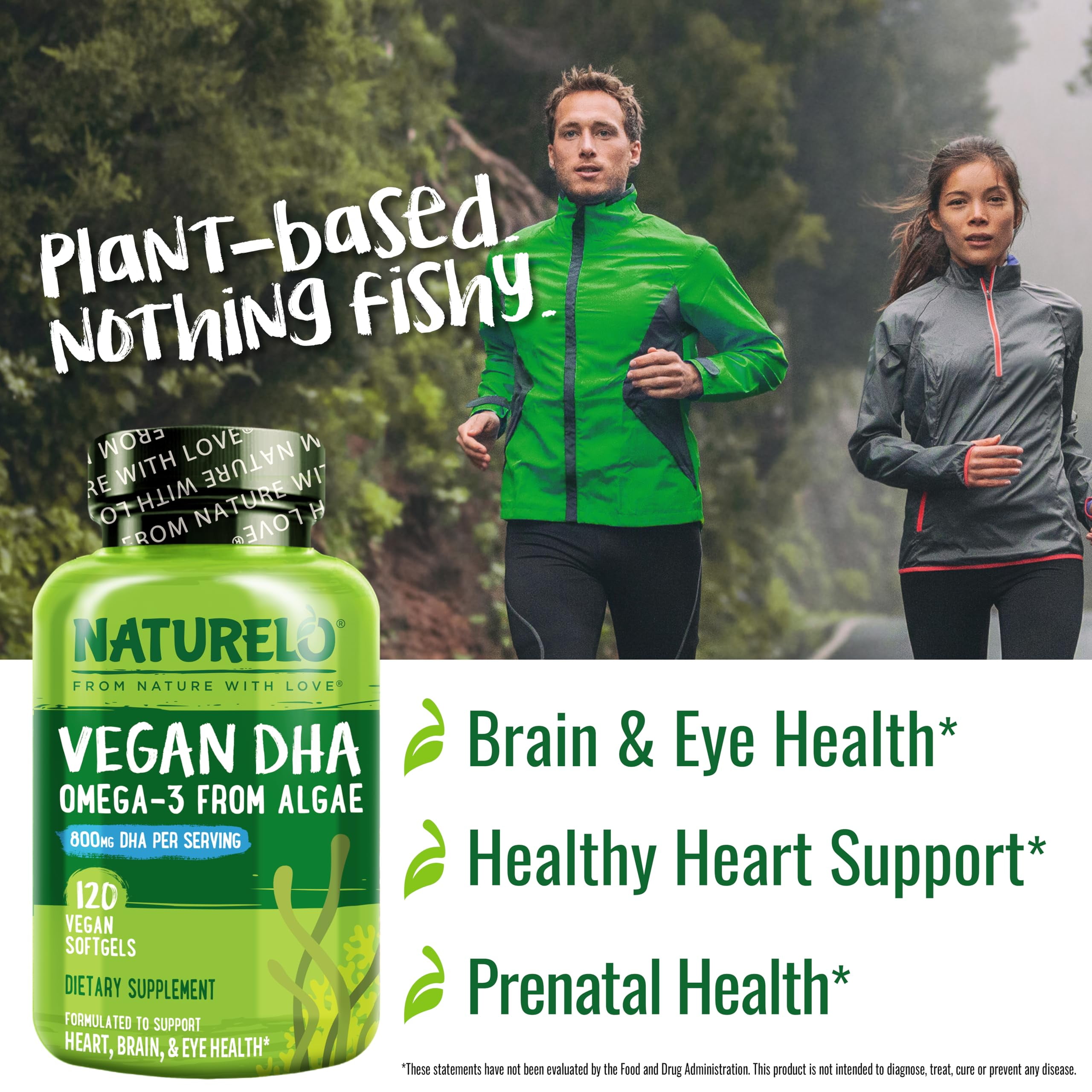 NATURELO Vegan DHA - Omega 3 Oil from Algae - Supplement for Brain, Heart, Joint, Eye Health - Provides Essential Fatty Acids for Women Men and Kids - Complements Prenatal Vitamins - 120 Softgels