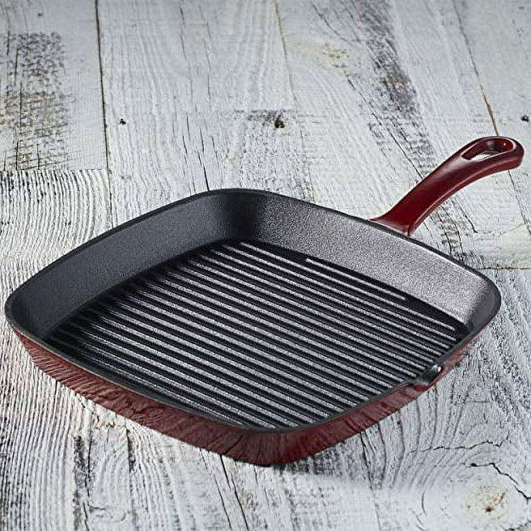 Cuisinart Red Enamel Cast Iron 9.25 in. Grill Pan Griddle Square