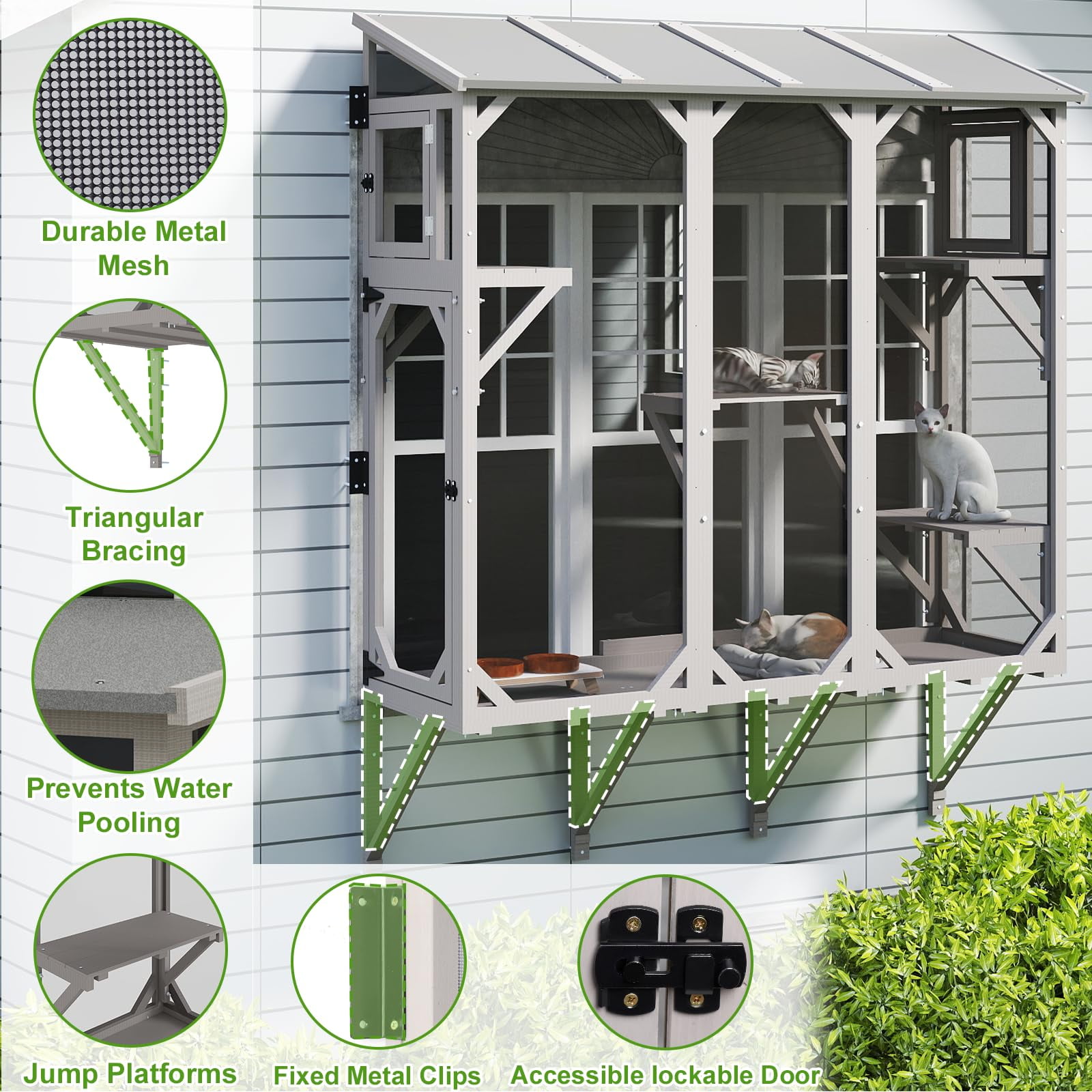 Gowoodhut Cat Window Box,Wooden Window Catio for Indoor Cats,Expandable Outdoor Enclosure